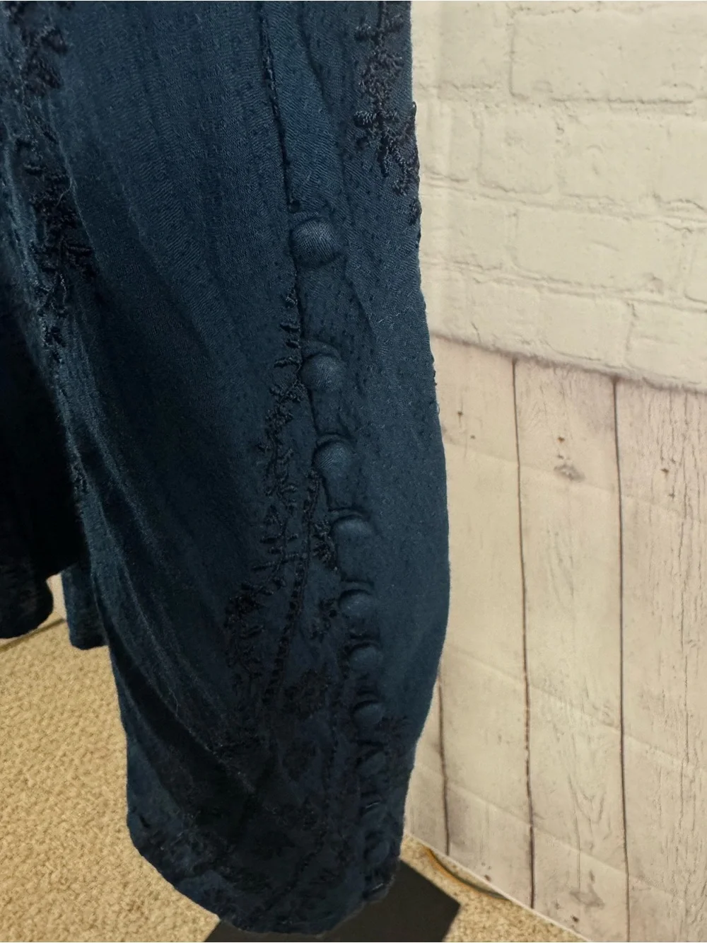 Free People Bohemian Teal Blue Tunic Top with Intricate Embroidery Size XS